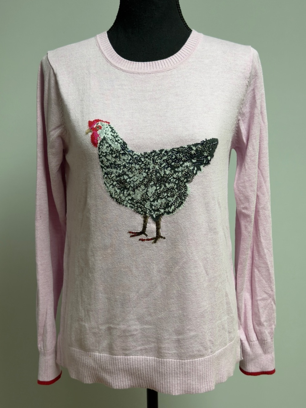 Joules Pink Tina Chicken Jumper Sweater Knit Sequined Intarsia Women’s US 6